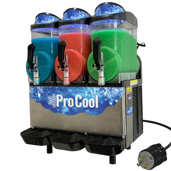 Triple Bowl Commercial Frozen Drink & Margarita Machine — 3 × 3.2 Gal (36L Total), Three Simultaneous Flavors, Mirror Stainless Steel | PC-3C-3X6