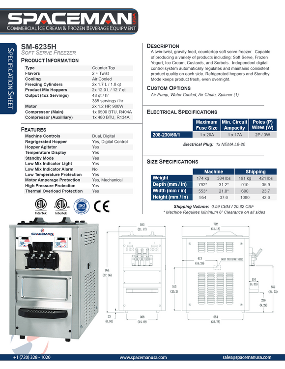 6235H Countertop Soft Serve Machine | Spaceman